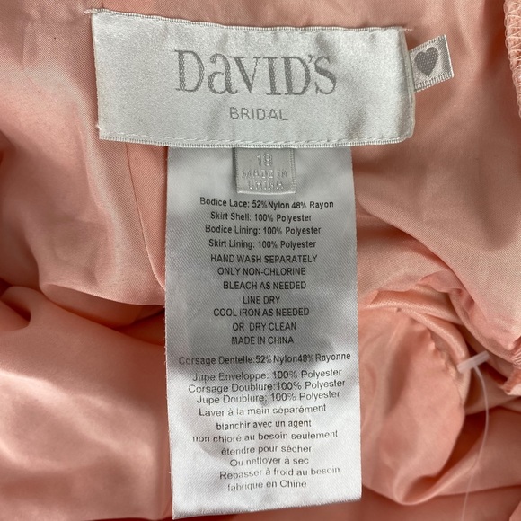 David’s Bridal Bellini Pink Peach Lace Bridesmaid Dress Size 18 - Picture 6 of 11